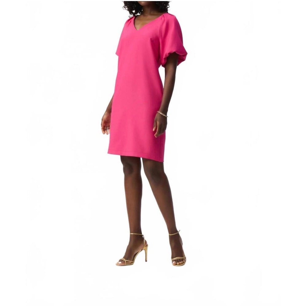 Joseph Ribkoff Lux Twill Puff Sleeve Dress In Geranium Pink